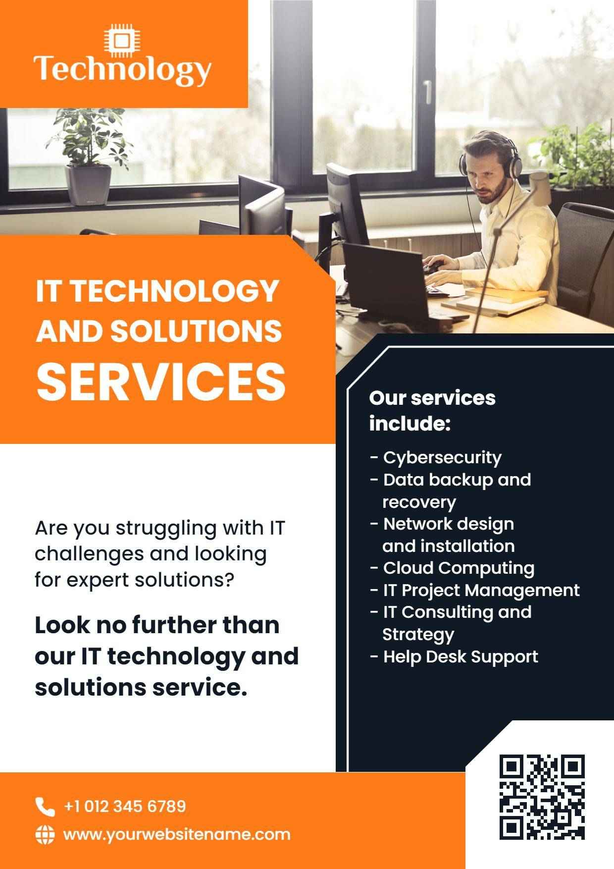 It Technology and Solutions Services A4 Flyer Template