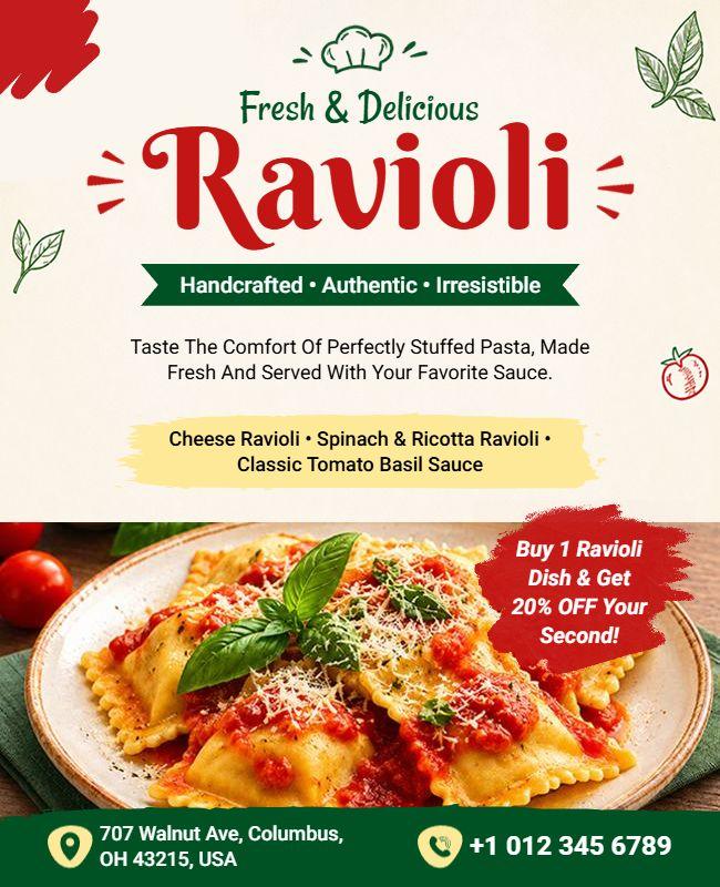 Italian Cuisine Ravioli Promotion Flyer Template