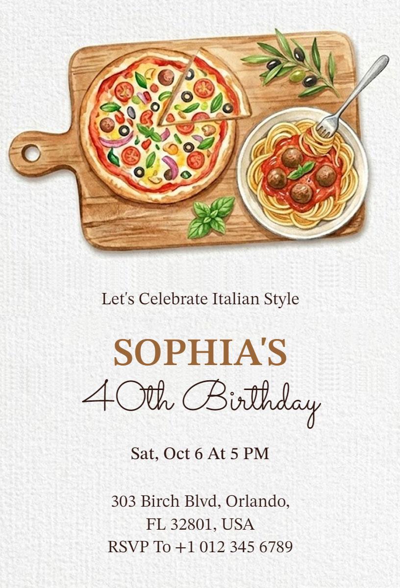 Italian Culinary Celebration 40th Birthday Invitation Template