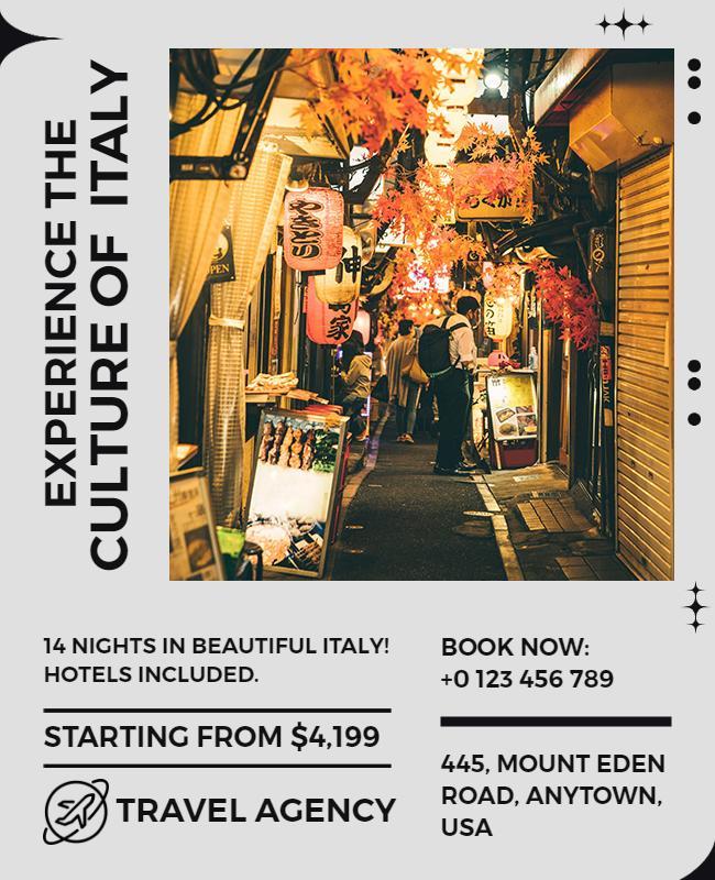 Italian Cultural Travel Experience Flyer Template