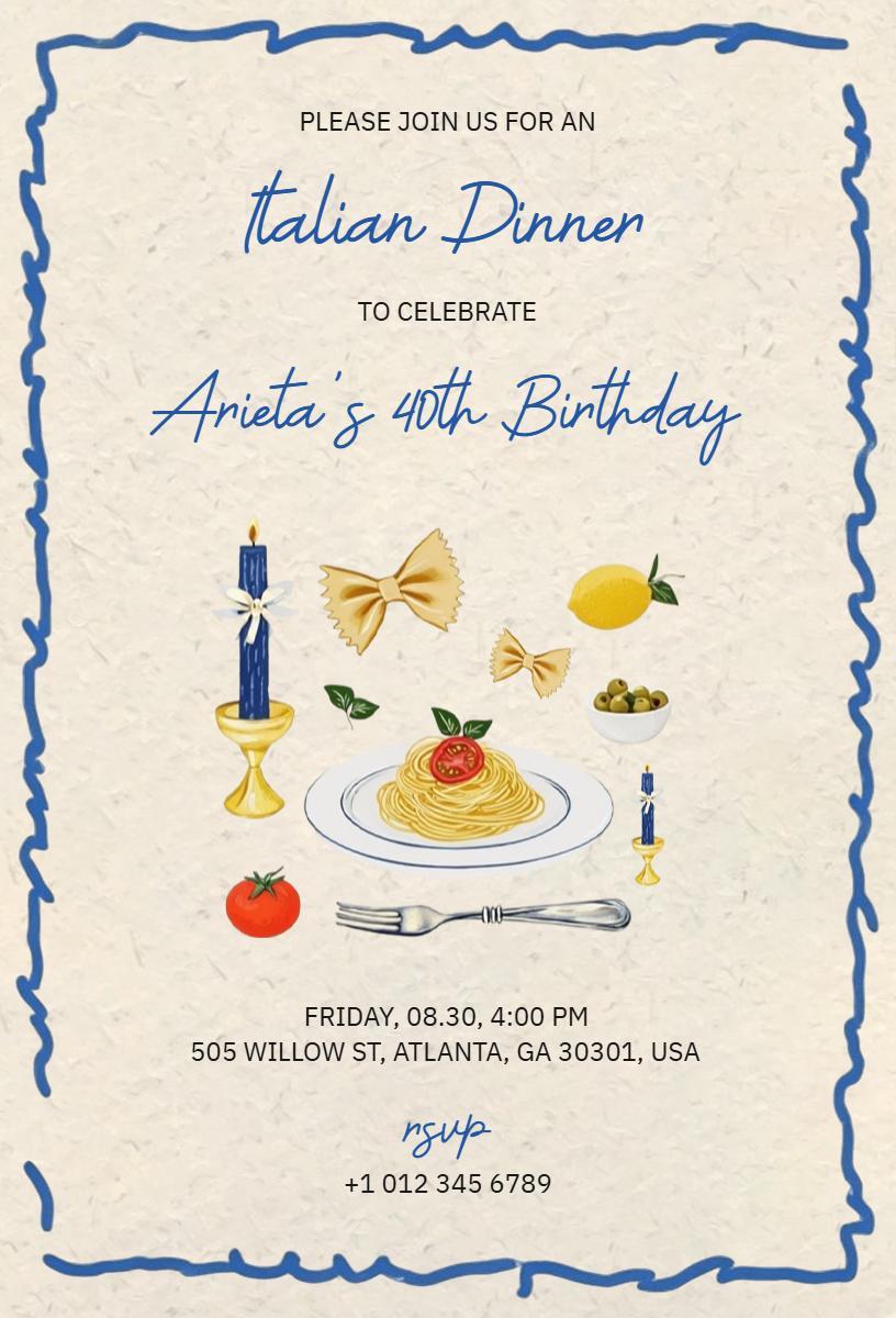 Italian Dinner Celebration 40th Birthday Invitation Template