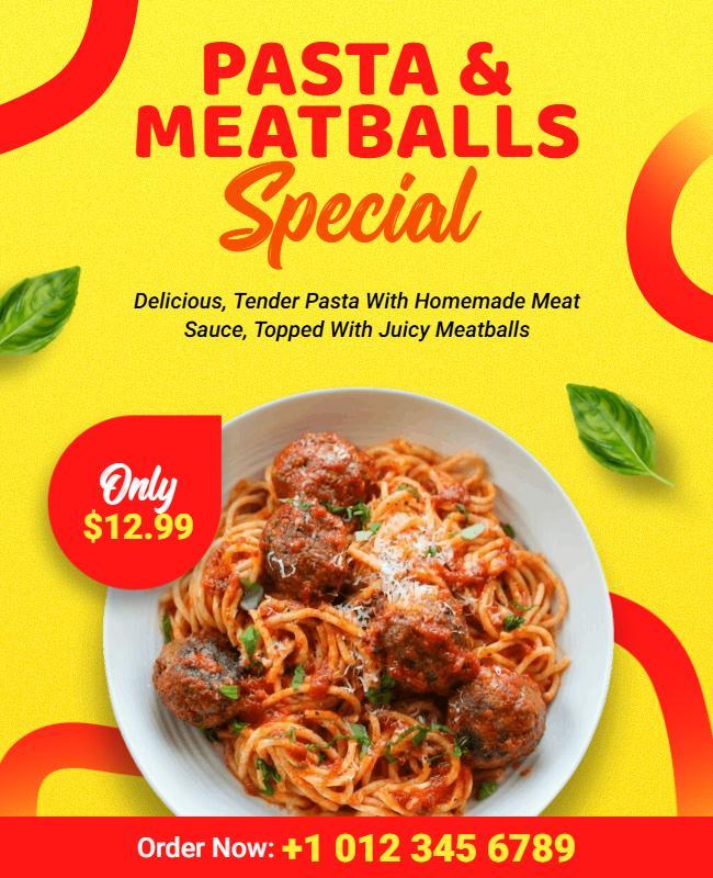Italian Pasta and Meatballs Special Offer Poster Template