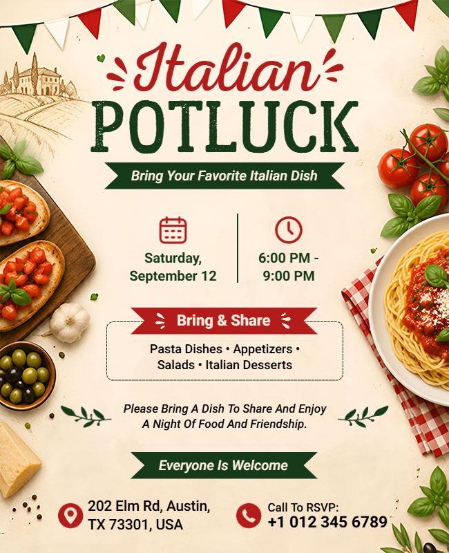 Italian Potluck Gathering Flyer Template