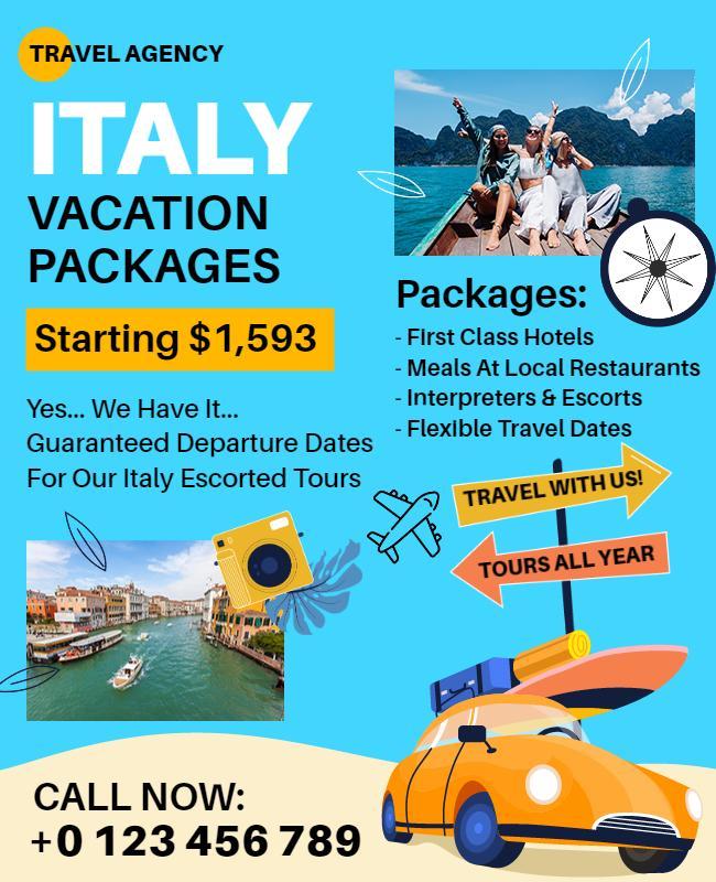 Italy Travel Vacation Packages Flyer Template