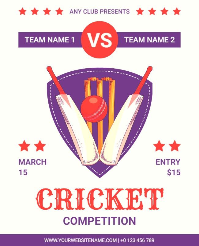 Ivory and Vivid Violet Cricket Flyer Template