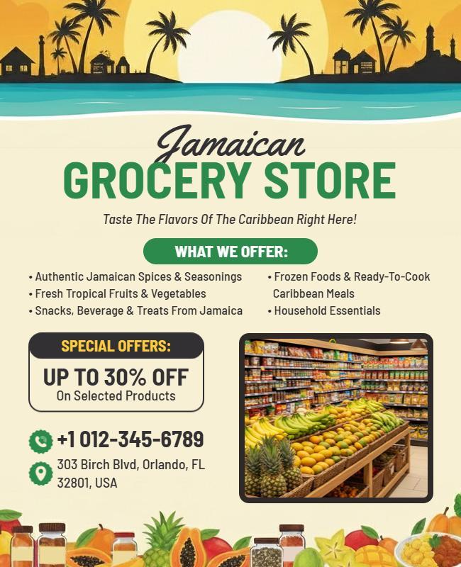 Jamaican Grocery Store Promotional Flyer Template
