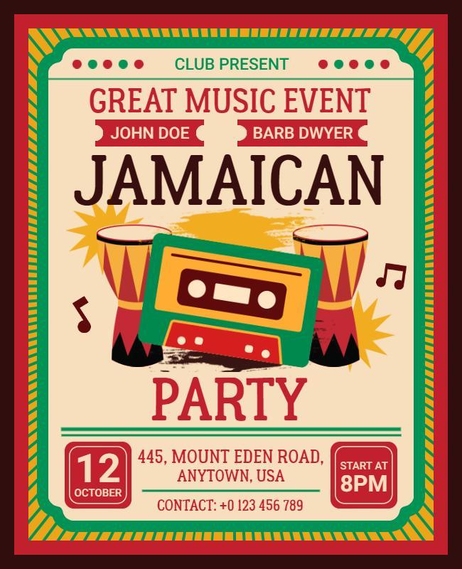 Vibrant Jamaican Theme Music Party Flyer Template