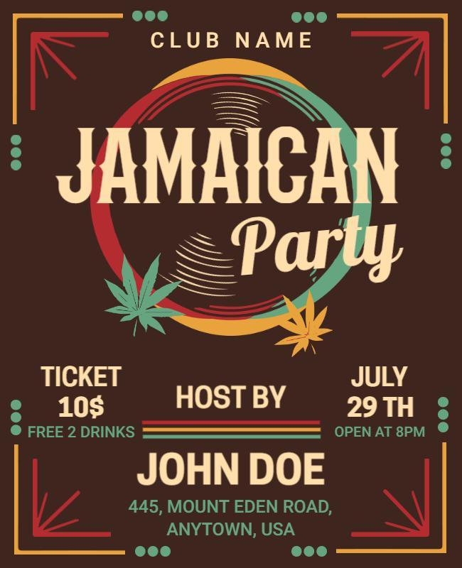 Jamaican Themed Party Event Flyer Template