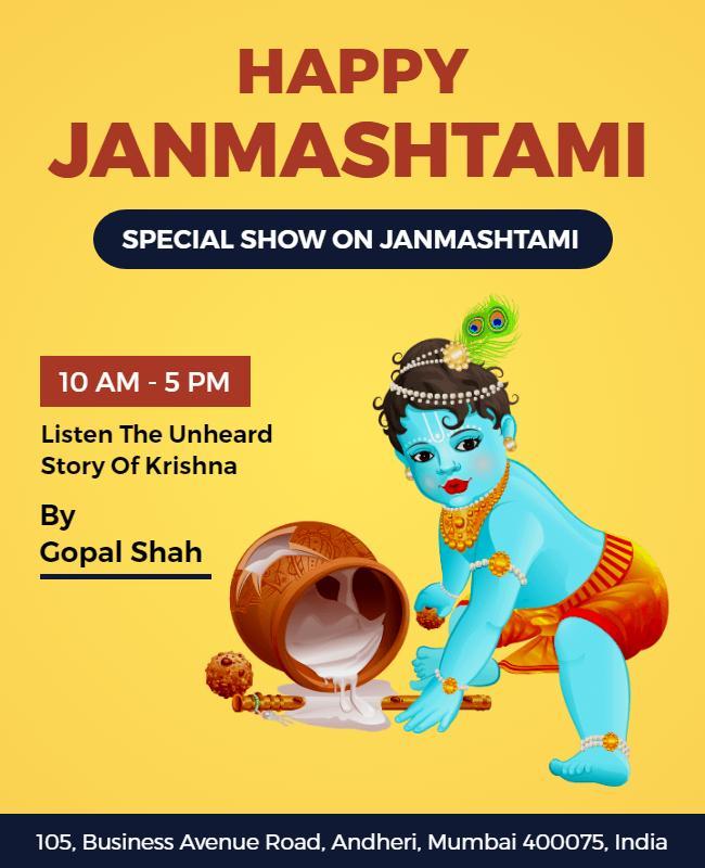 Vibrant Festive Janmashtami Celebration Storytelling Flyer Template