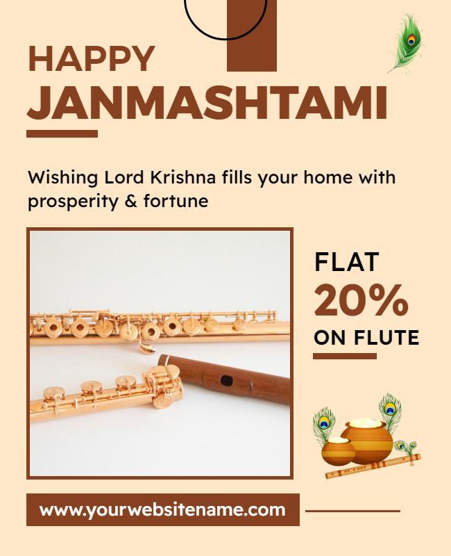 Janmashtami Celebration Flute Discount Flyer Template