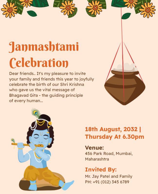 Janmashtami Festival Celebration Invitation Flyer Template