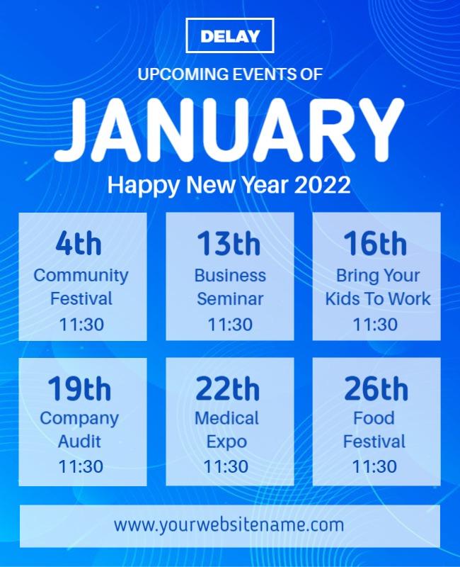 January Events Schedule Flyer with New Year Theme Template