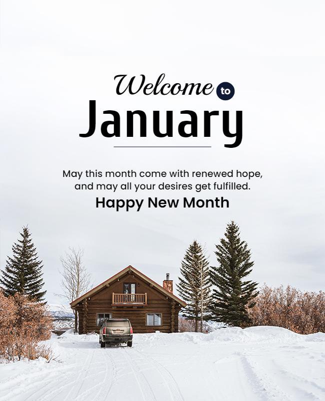 January Winter Cabin New Month Flyer Template