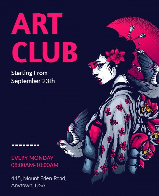 Japanese Art Club Weekly Meetup Flyer Template