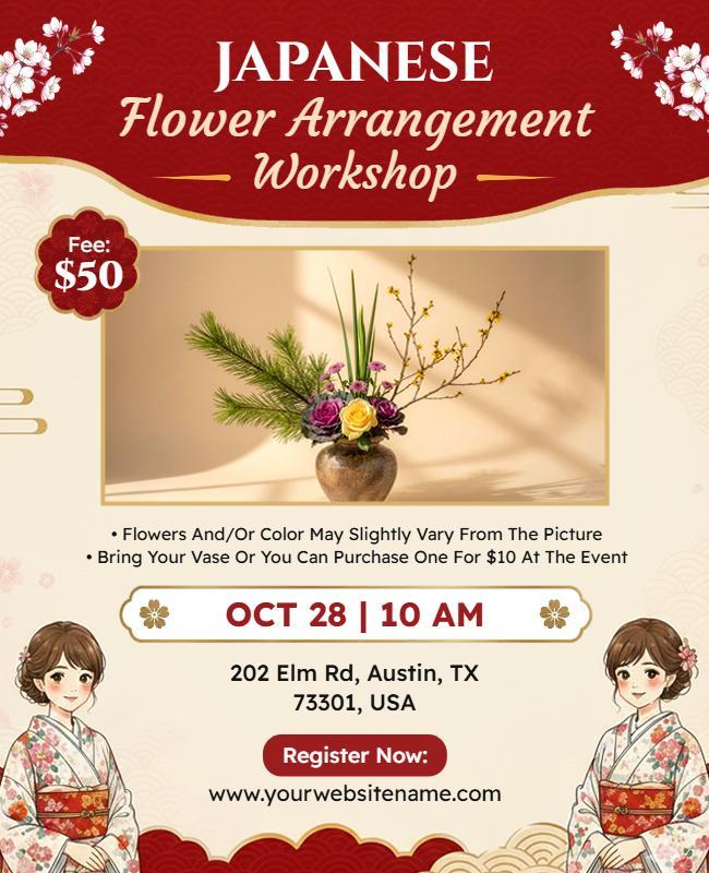 Japanese Flower Arrangement Workshop Poster Template