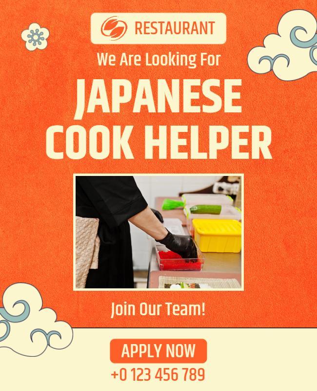 Japanese Restaurant Cook Helper Job Flyer Template