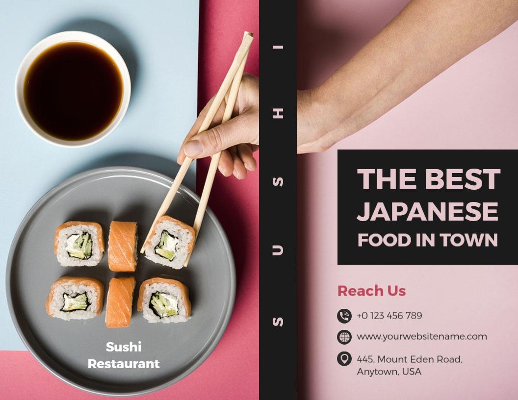 Japanese Sushi Restaurant Menu and Contact Brochure Template