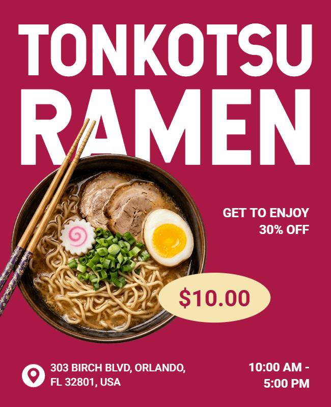 Japanese Tonkotsu Ramen Restaurant Promotion Typography Poster Template