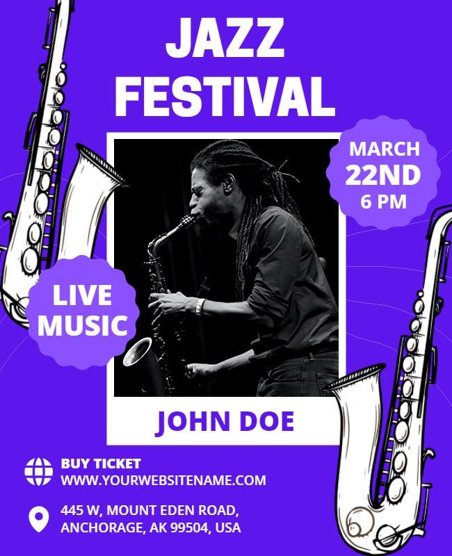 Vibrant Purple Jazz Festival Live Music Flyer Template