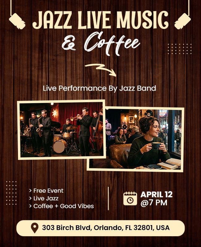 Jazz Live Music and Coffee Event Flyer Template
