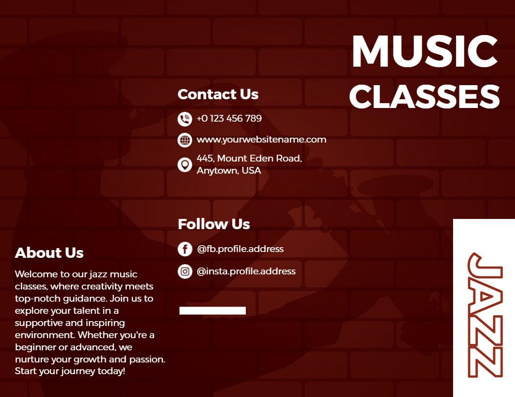 Jazz Music Classes Inspiring Talent Development Brochure Template