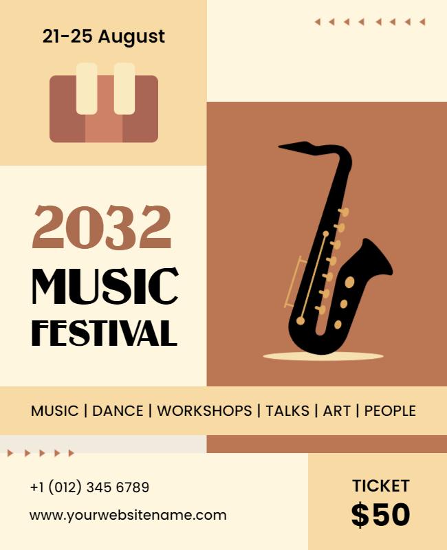 Retro Minimalist Music Festival with Saxophone Flyer Template