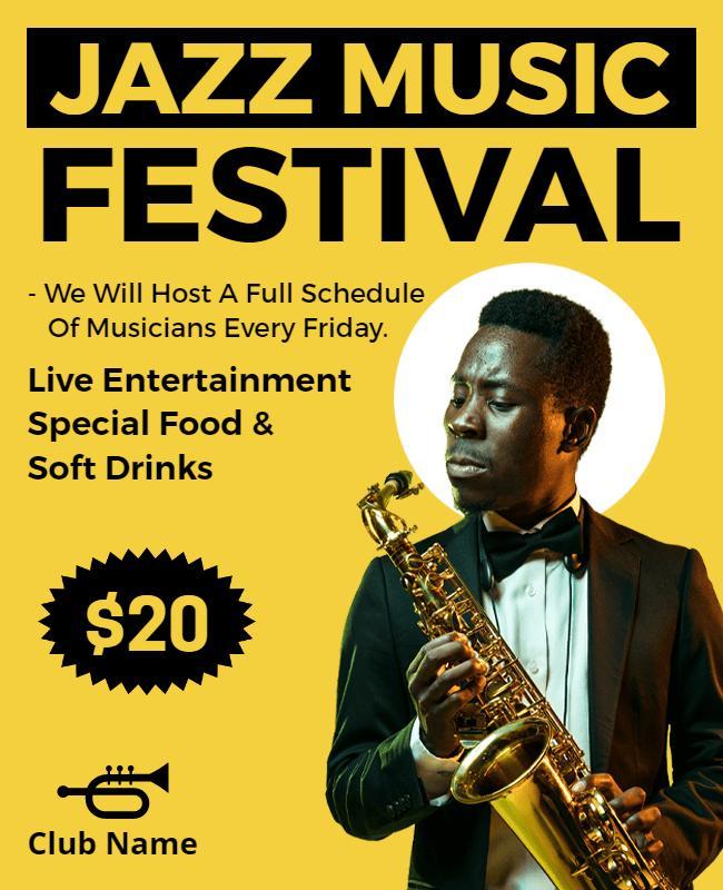 Vibrant Yellow Jazz Music Festival Flyer Template