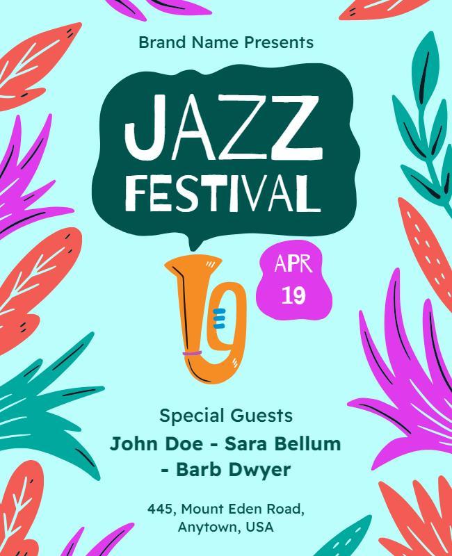 Colorful Tropical Jazz Festival Celebration Flyer Template