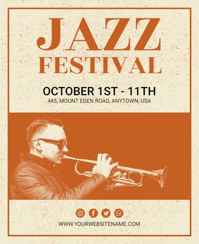 Stylish Orange Jazz Festival Music Event Flyer Template