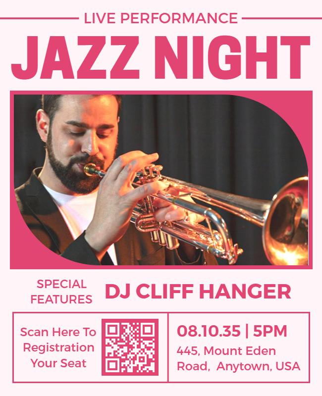 Vibrant Pink Jazz Night Live Performance Flyer Template