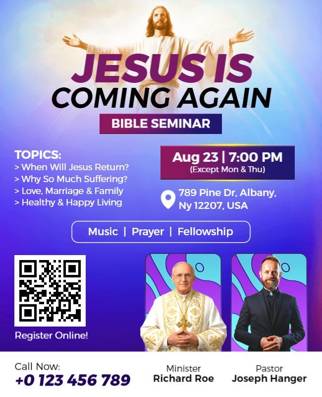 Jesus Coming Bible Seminar Invitation Flyer Template