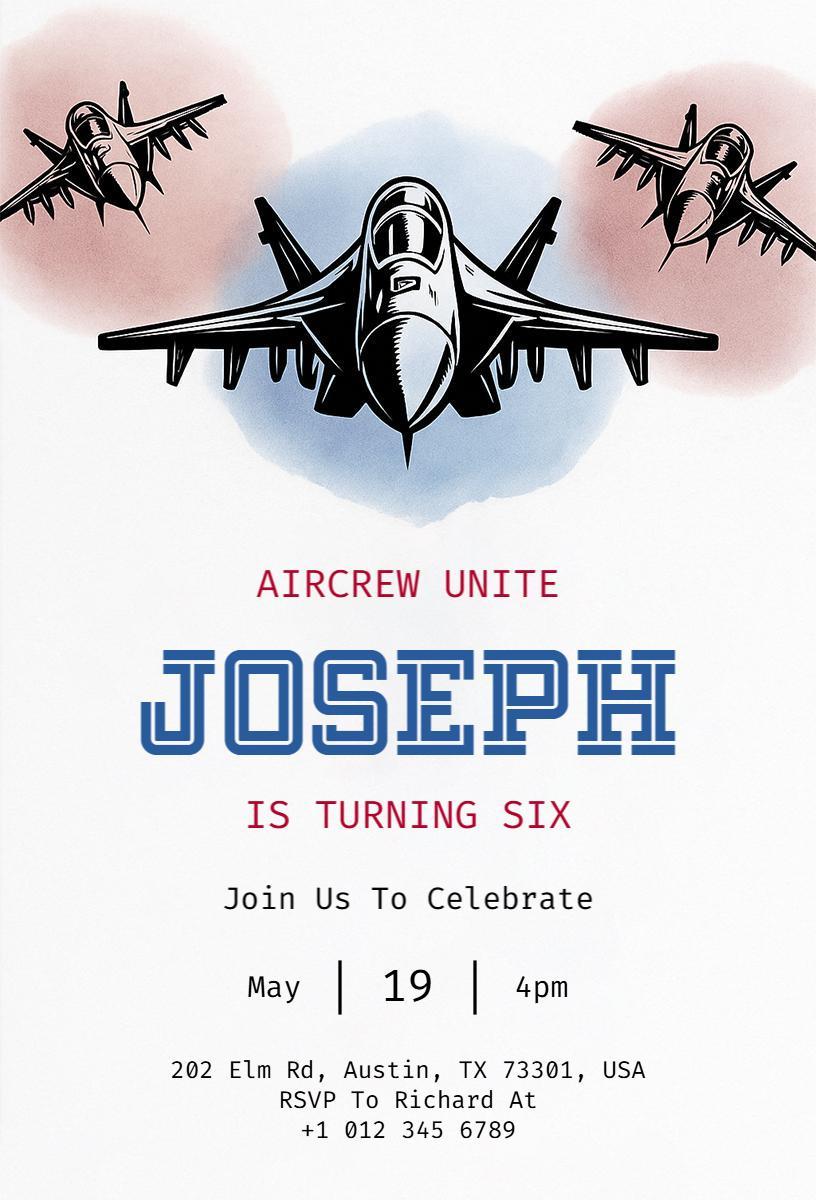 Jet Fighter Themed Birthday Celebration Invitation Template