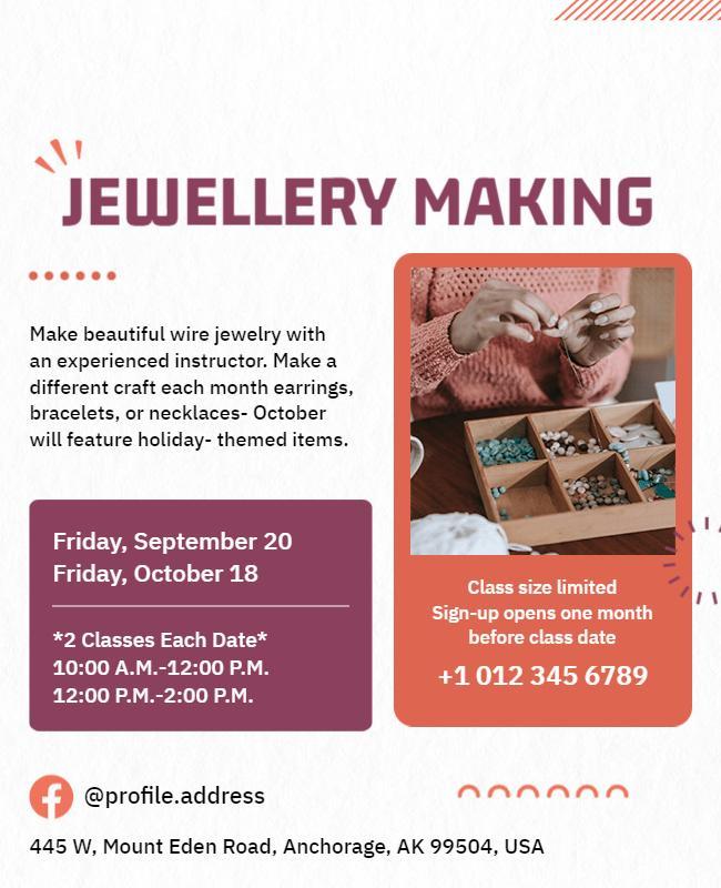 Chic Modern Jewelry Making Workshop Flyer Template