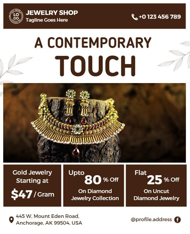 Contemporary Green and Gold Jewelry Promotion Flyer Template