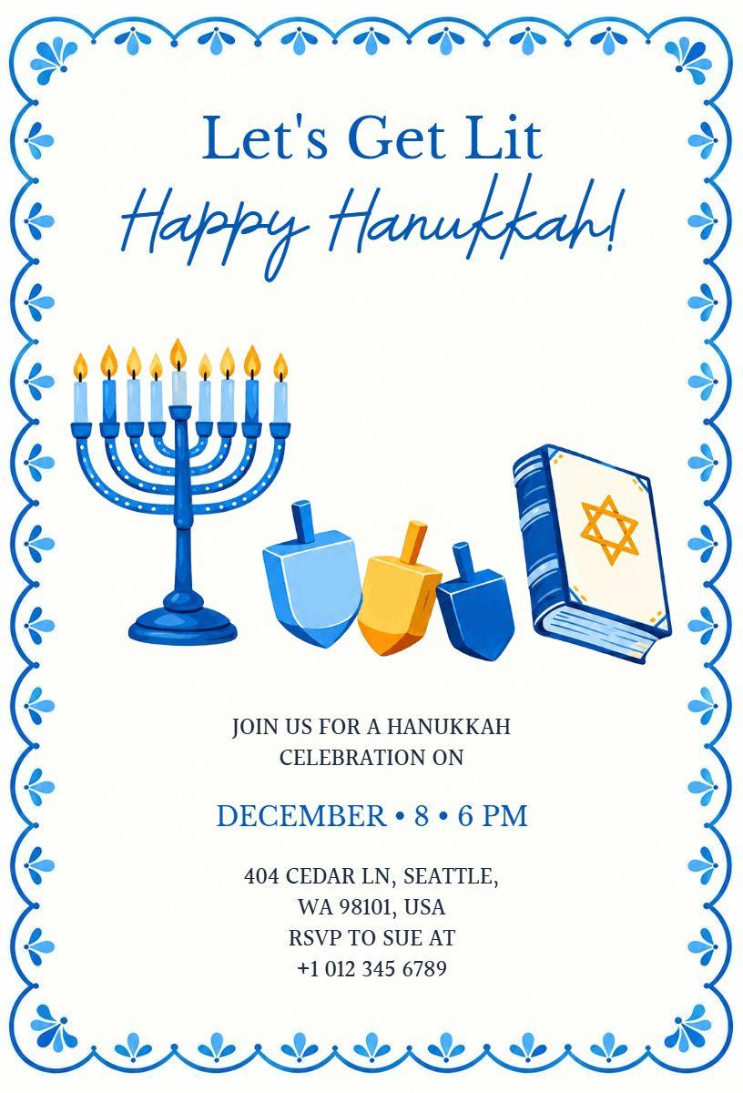 Jewish Festival of Lights Hanukkah Invitation Template