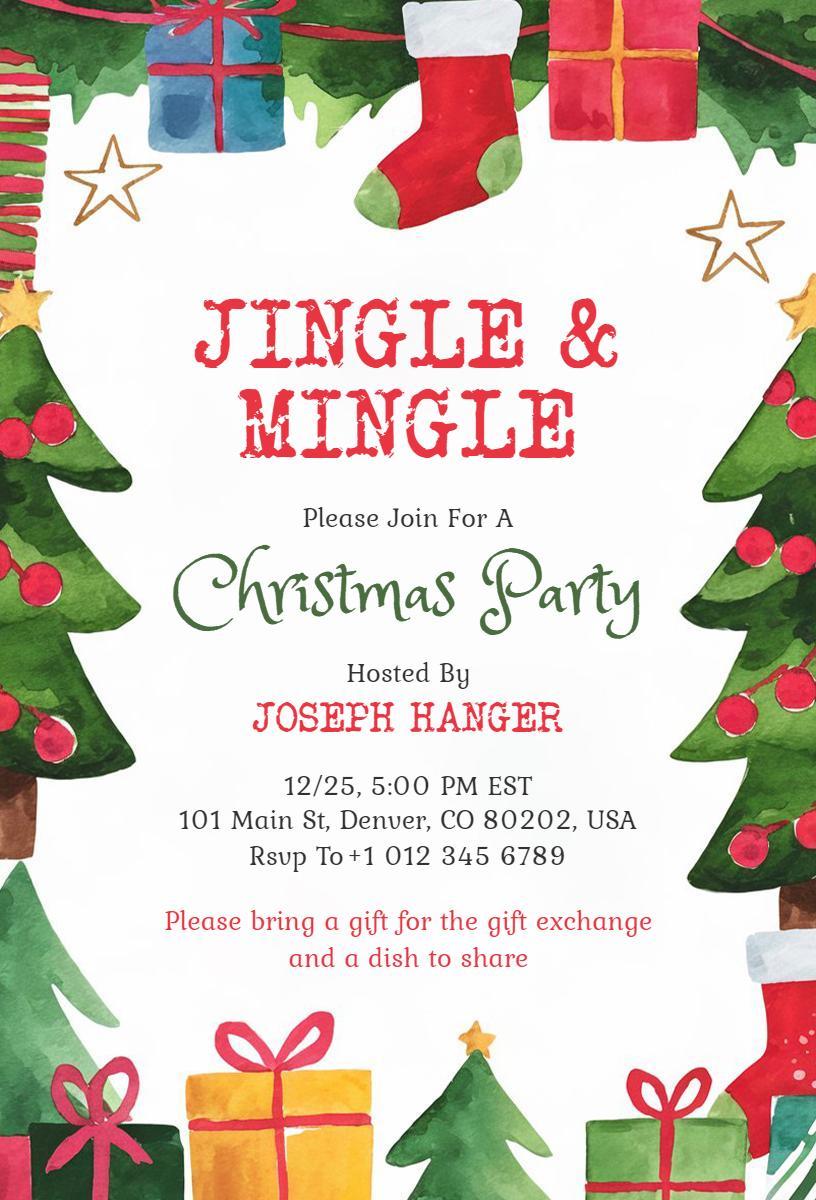 Jingle Mingle Festive Christmas Party Celebration Invitation Template