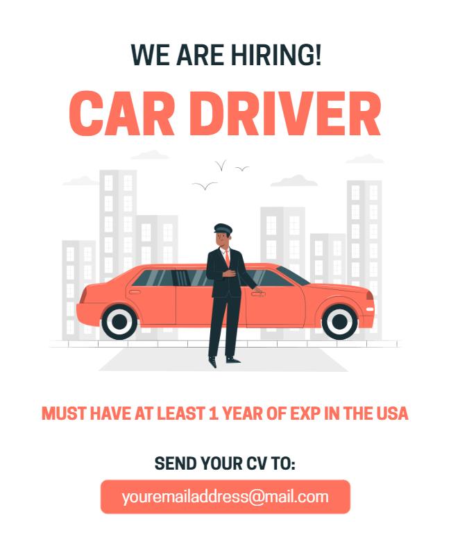 Modern Orange Car Driver Job Hiring Flyer Template