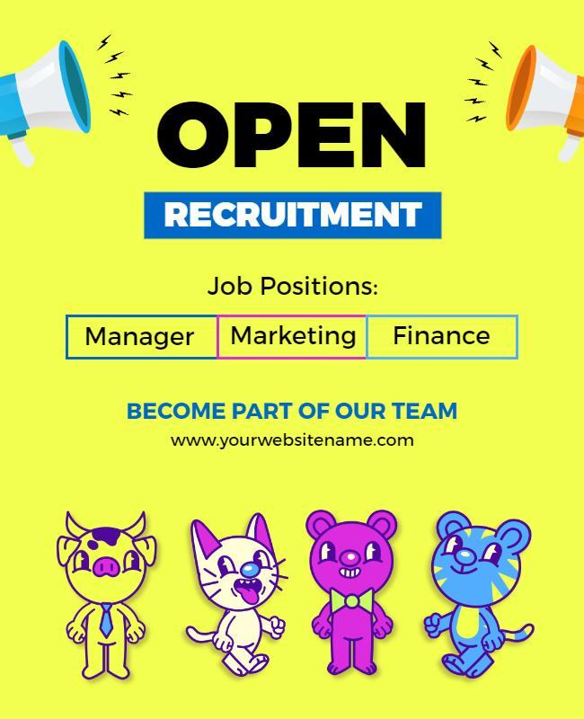 Job Recruitment Opportunities Cartoon Character Flyer Template