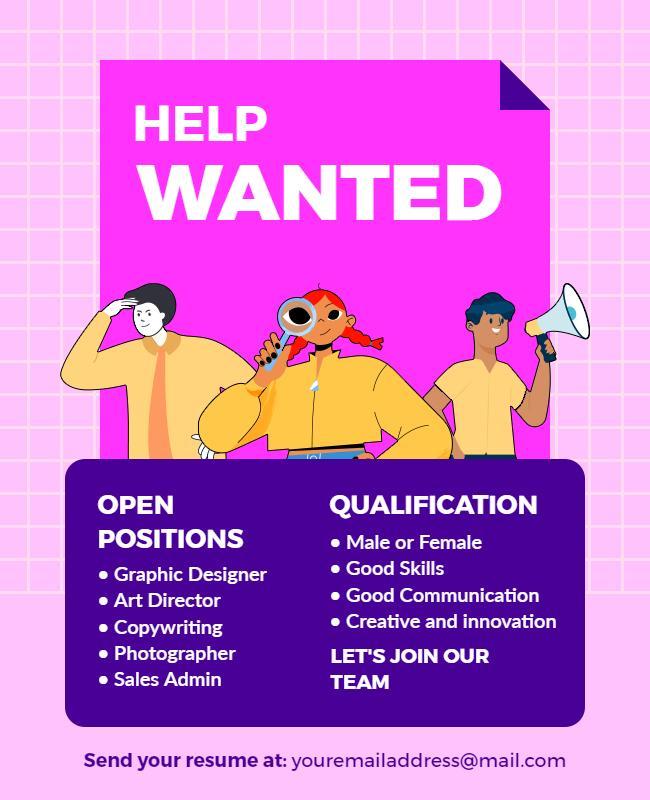 Vibrant Illustrated Help Wanted Job Recruitment Flyer Template