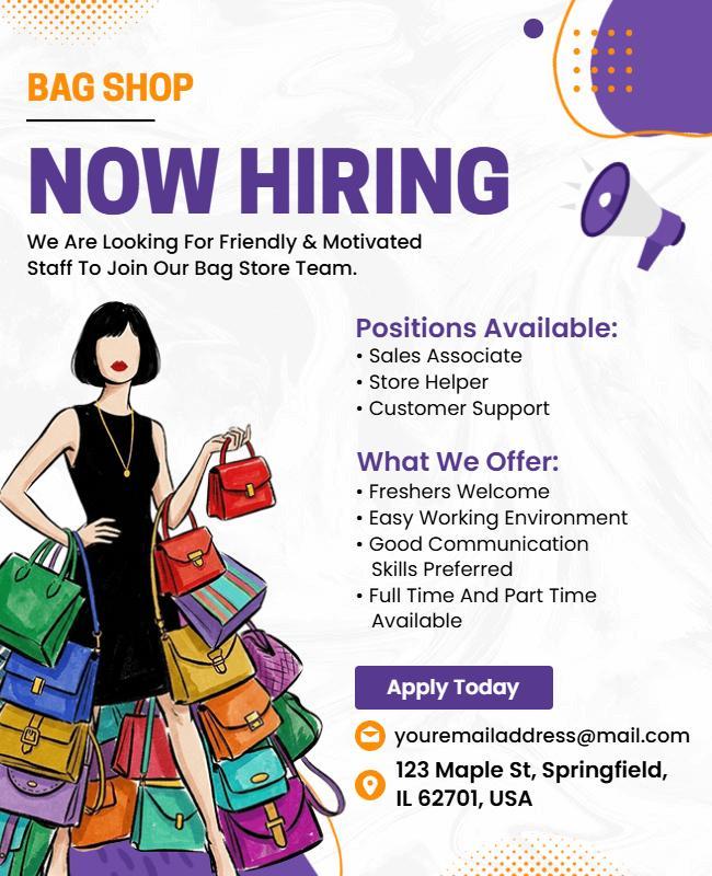 Join Our Team Bag Shop Hiring Poster Template