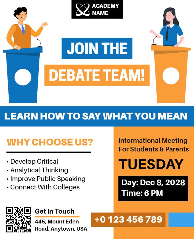 Join the Debate Team Informational Meeting Flyer Template