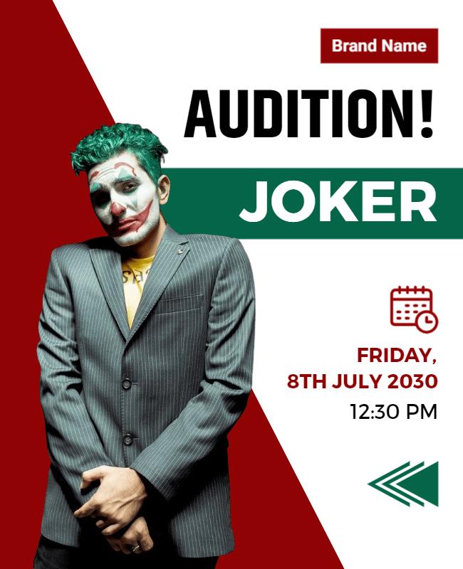 Joker Character Audition Event Flyer Template