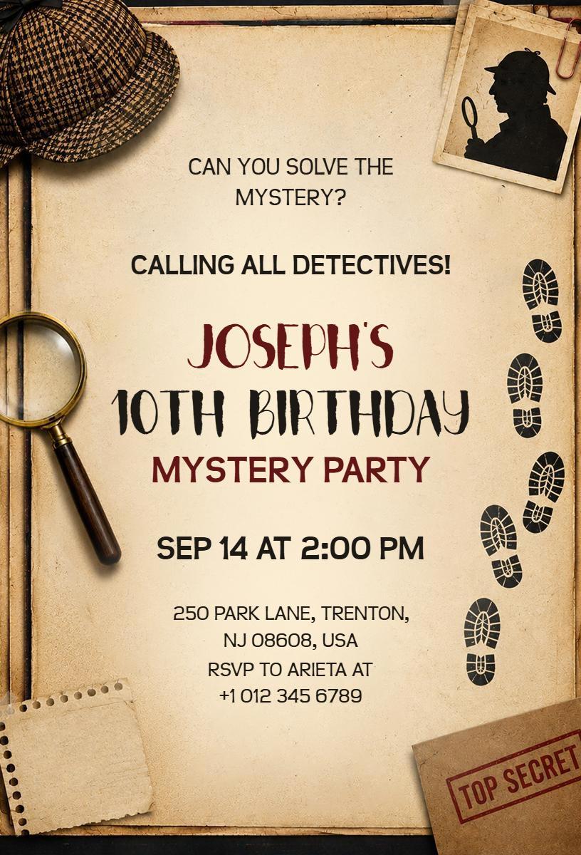 Josephs Exciting Mystery Adventure 10th Birthday Invitation Template