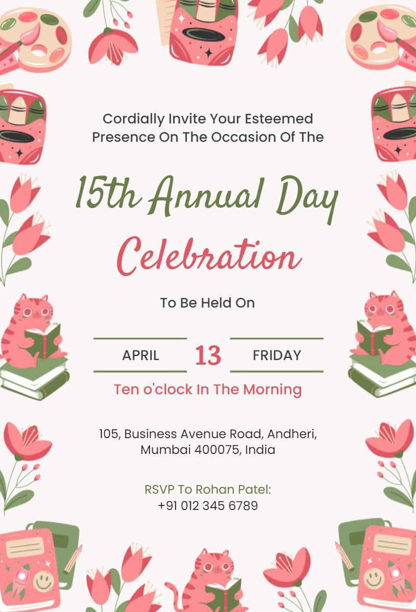 Joyful 15th Annual Day Celebration Invitation Template