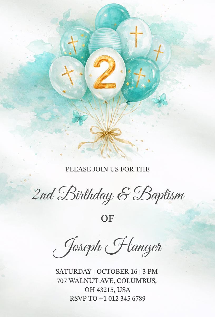 Joyful 2nd Birthday Baptism Celebration Invitation Template