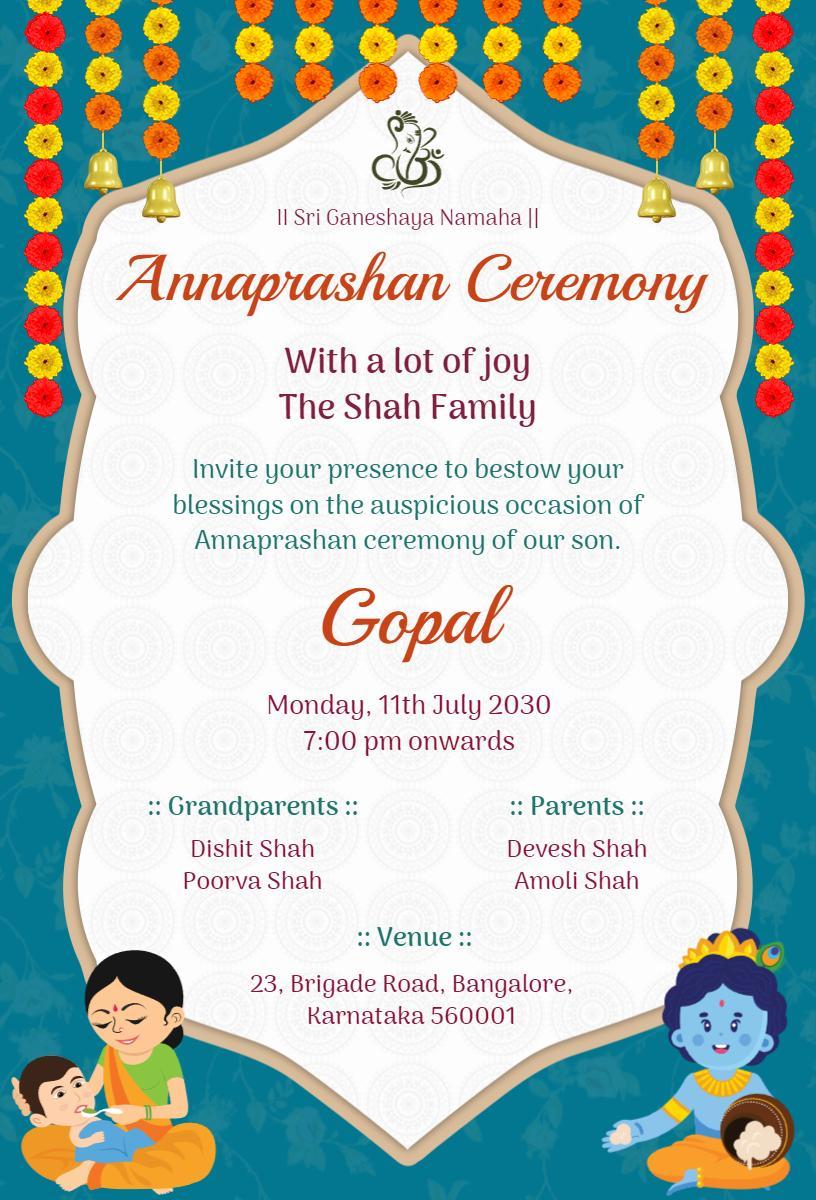 Joyful Annaprashan Ceremony Family Celebration Invitation Template