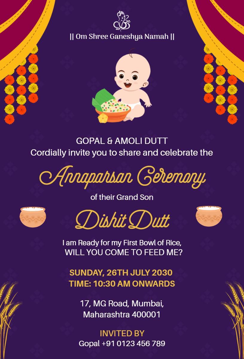 Joyful Annaprashan Ceremony Grandson Celebration Invitation Template