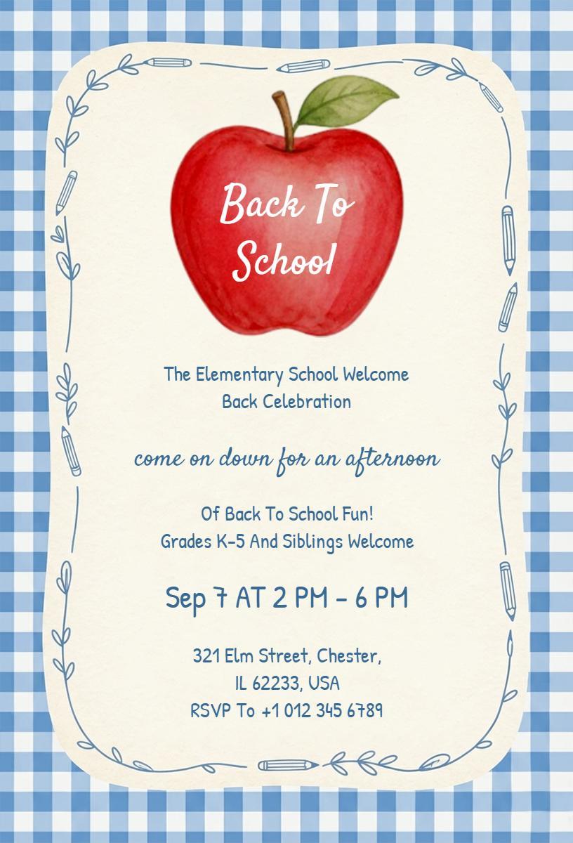 Joyful Apple Themed Back To School Celebration Invitation Template