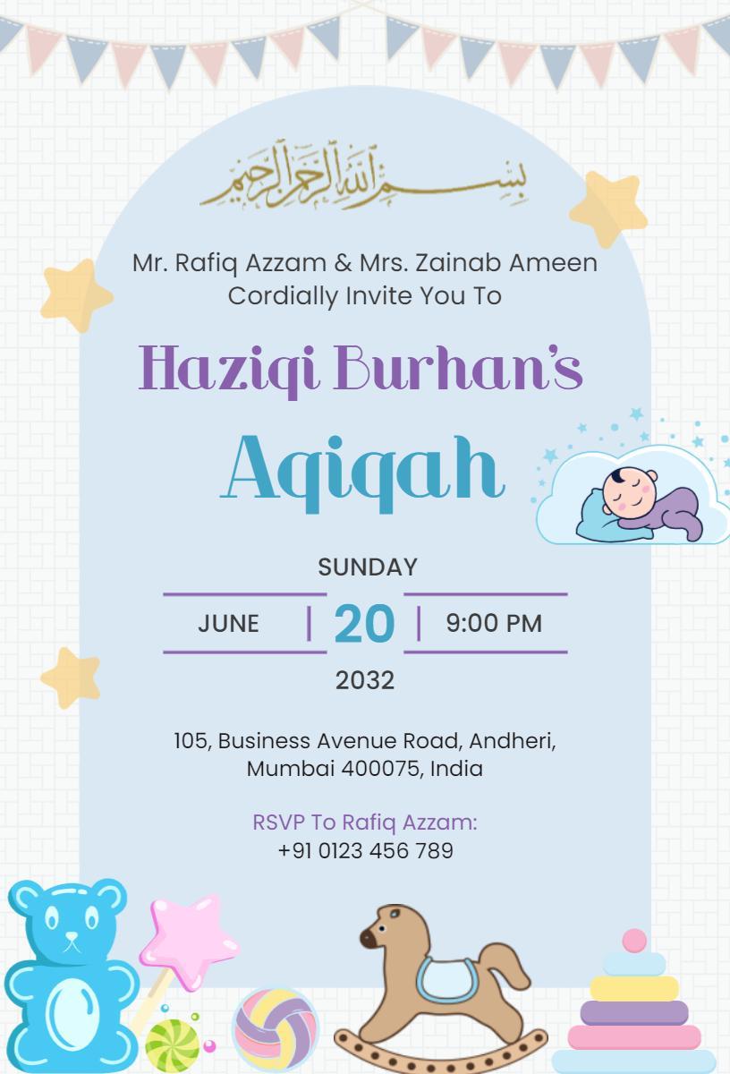 Joyful Aqiqah Ceremony Celebration Baby Naming Invitation Template