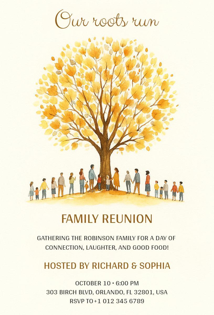 Joyful Autumn Family Reunion Gathering Invitation Template